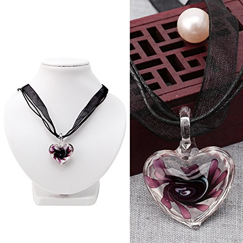 Collar de corazón de cristal de Murano morado con cinta elegante 3