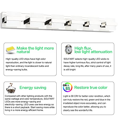 Image of SOLFART 6 Lights Chrome Bathroom Light Over Mirror Modern Vanity Light Fixtures Bathroom Lighting Fixtures 41 inch White Light Non Dimmable