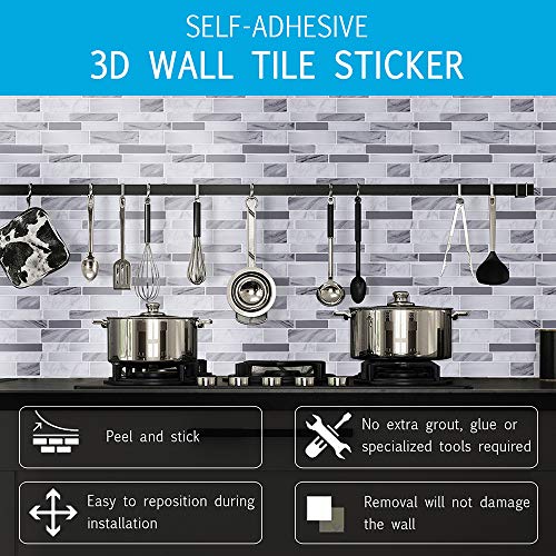Vamos Tile 10-Sheet Peel And Stick Tile Backsplash,12"X12" Premium Kitchen Backsplash Peel And Stick Tile (Grey) #TOP4