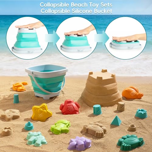 image for Sawaruita Beach Toys for Kids - Sand Toys Set Includes Collapsible Buc
