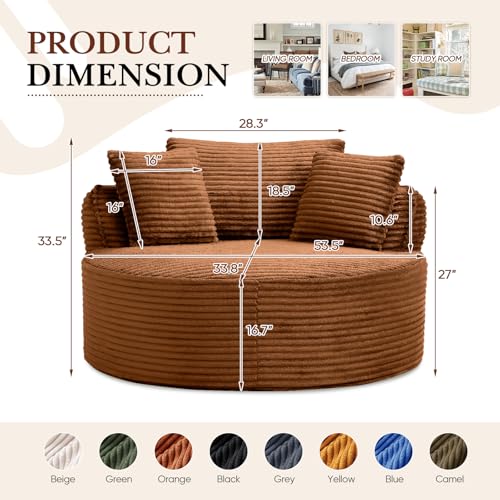 Sillón redondo de pana naranja 1 cuerpo plegable miniatura 2