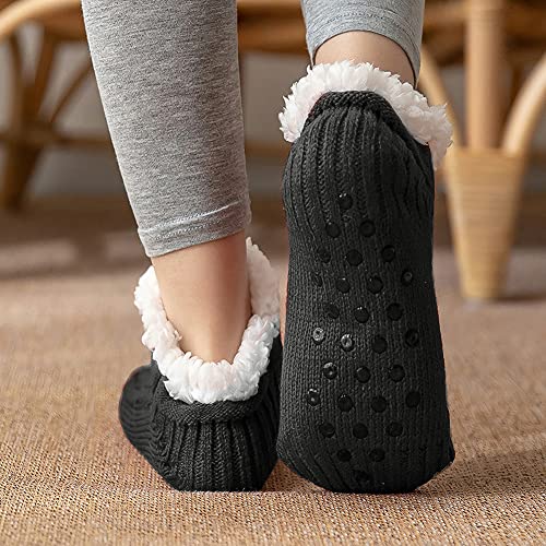 Image of SIQITECHNO Unisex Warm Slipper Socks Grip Slipper Socks Thick Fleece lined Fuzzy Sherpa Ankle Warm Socks for Women Men