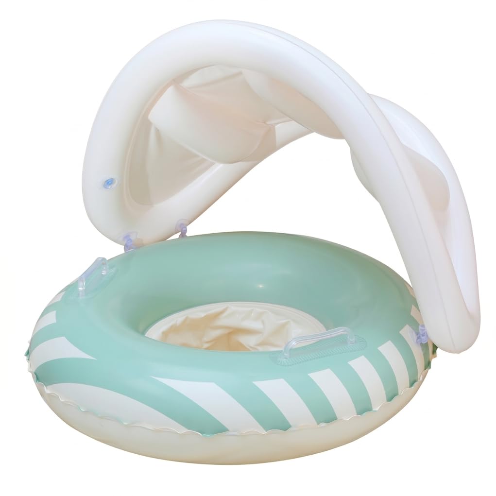 Baby Floats With Canopy, Thicken PVC Toddler Swim Float - Inflatable Pool Floatie With Handles For Kids 1-5, Green