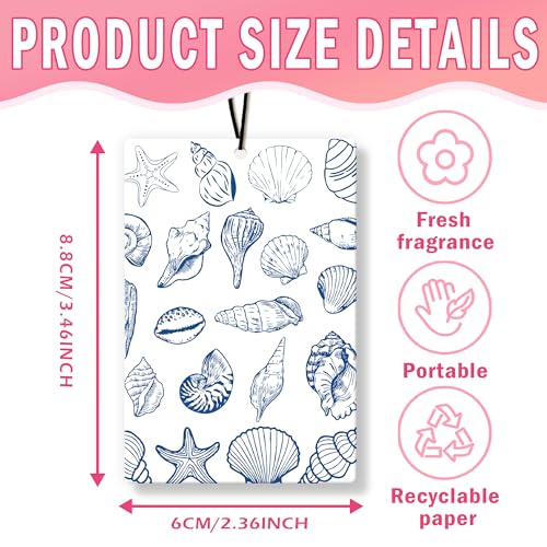 Image of Blue Western Preppy Beach Car Air Freshener 4Pcs, Tropical Coastal Cowgirl Beach Seashell Air Freshener for Car Interior Closet Drawer Books, Ocean Beachy Car Mirror Decor Hanging