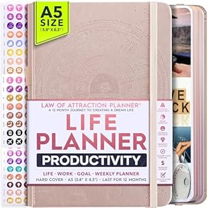 Life Planner – Undated Deluxe Weekly, Monthly Planner, a 12 Month Journey to Increase Productivity, Happiness & Enhance Organization | Life Organizer, Gratitude Journal, Agenda Planner, To Do List, Vision Board & Planner Stickers – Start Anytime