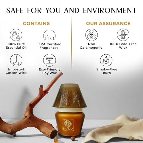 Image of EKAM Scented Candle Frost Glass Lampshade | Mahogany Fragrance Candle | 114g | 22 Hr Burn | Luxury Aroma Candle for Home Decor, Relaxation, Aromatherapy & Gifting