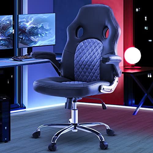 JHK Gaming Chair Ergonomic Workplace Chair, PU Leather-based Gamer Chair with Padded Flip-up Armrests and Lumbar Assist, Top Adjustable Laptop Desk Chair PC Gaming Chair for Adults Teenagers, Gray - Image 3