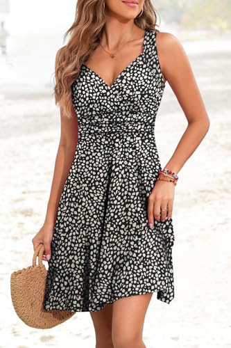 Image of Womens Wrap V Neck Sleeveless Sundress Summer Flare Tank Dress