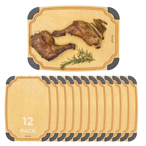 Elihome Essential Series Cutitng Board for Kitchen- Natural Wood Fiber, Dishwasher Safe, Eco-Friendly, Juice Grooves, Non-slip Feet, Non-Porous, Reversible, BPA Free, Medium - 12" x 8", 12pcs Pack