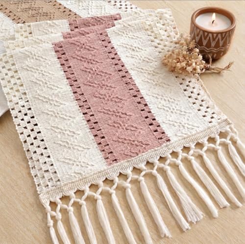 Image of FEXIA Boho Table Runner with Tassels for Home Decor 12x72 Inches Pink
