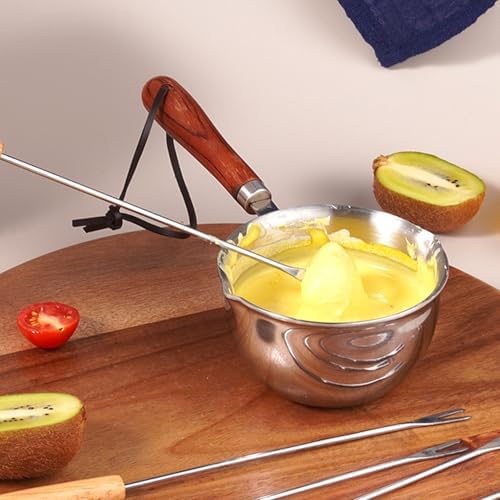 2Pcs Stainless Steel Fondue Forks with HeatResistant Wooden Handle, Smore Sticks for Chocolate Fountain Cheese Roast Marshmallows Fruits Party Dessert - 2