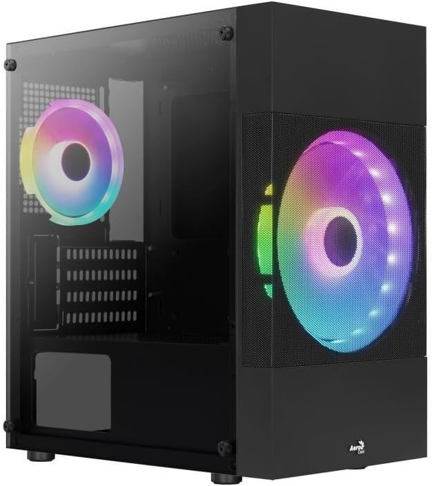 Aerocool ATOMICLITE V2 Micro-ATX Gaming Case, Front Grille + 2 RGB Fans, Black