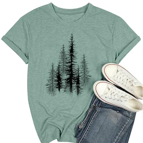 Women Hiking Mountain T Shirt Funny Pine Tree Graphic Tee Summer Outdoor Workout Soft Short Sleeve Close to Nature T-Shirts