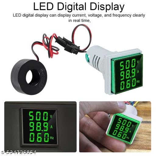Image of 1 Pcs Green VAF Meter 50-500V 0-100A AC Current Voltage Frequency Indicator Digital Ammeter Voltmeter 22mm Square Head LED Multi-Function Instrument Monitor Detector Tester (VAF Meter (AC)