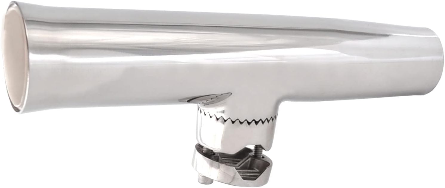 Boat Stainless Steel Tournament Style Clamp on Fishing Rod Holder for 1″ to 1-1/4″ Adjustable Kayak Rail Mount Rod Holder