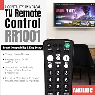 Anderic RR1001 Simple TV Universal Remote - Works All Brands - Great for Hotels and Hospitality Rooms - Simple Universal Remote