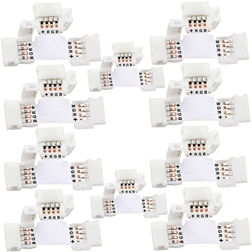 10x forma de T conector de 4 clavijas JACKYLED 10mm no-impermeable Quick Splitter 12V 72W clips para 5050/3528 SMD RGB LED Flexible Franja 4 conductores (clips de 32 piezas incluido)