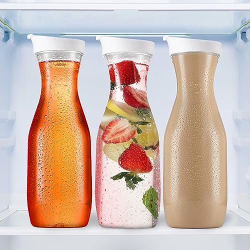 DilaBee Plastic Water Pitcher With Lid Round Carafe Pitchers for drinks, Milk, Smoothie, Iced Tea, Mimosa Bar - BPA-Free - Not Dishwasher Safe (2-Pack, 32 Ounce)