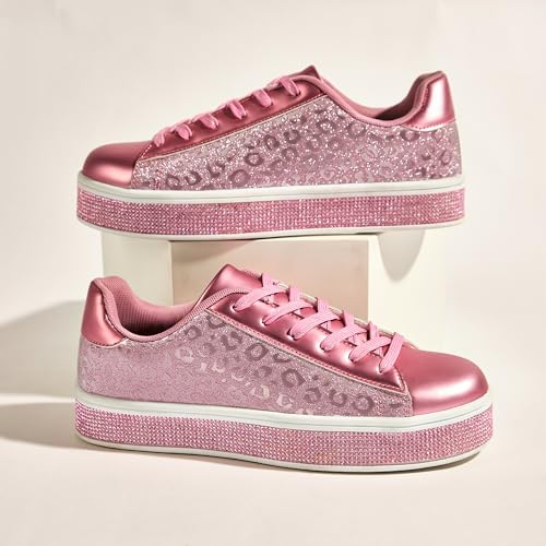 Image of UUBARIS Women's Glitter Tennis Sneakers Neon Dressy Sparkly Sneakers Rhinestone Bling Wedding Bridal Shoes Shiny Sequin Shoes