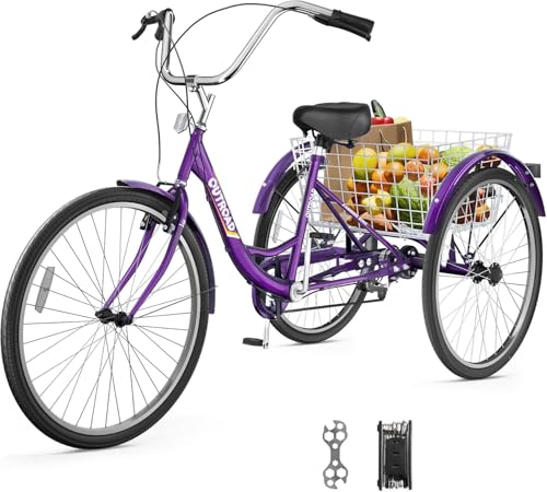 Omelaza Adult Tricycle 24 Inch 7-Speed Tricycle With Detachable Large Basket For Shopping cover