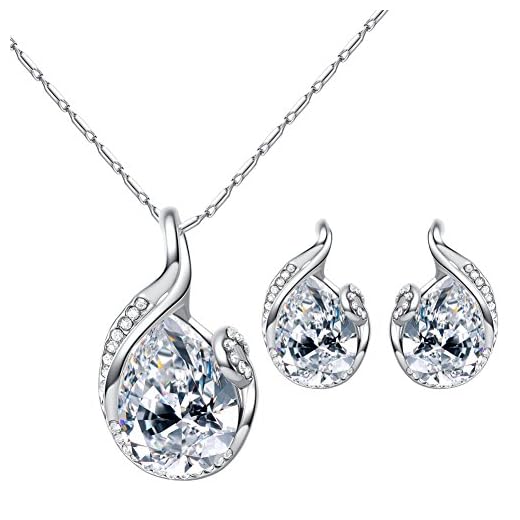 Beuya Conjunto Joyas Mujer Diseño Moda Colgantes de Cristal en Forma de Gota Collar Colgante para Conjunto de Joyas de Perlas para Mujer (Plateado)