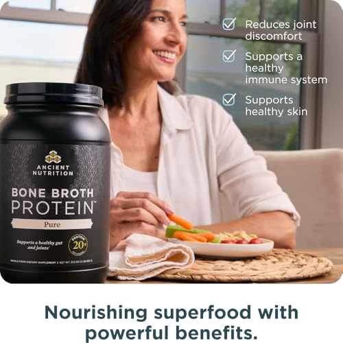 image for Ancient Nutrition Grass Fed, Cage Free, Bone Broth Protein Powder, 20g
