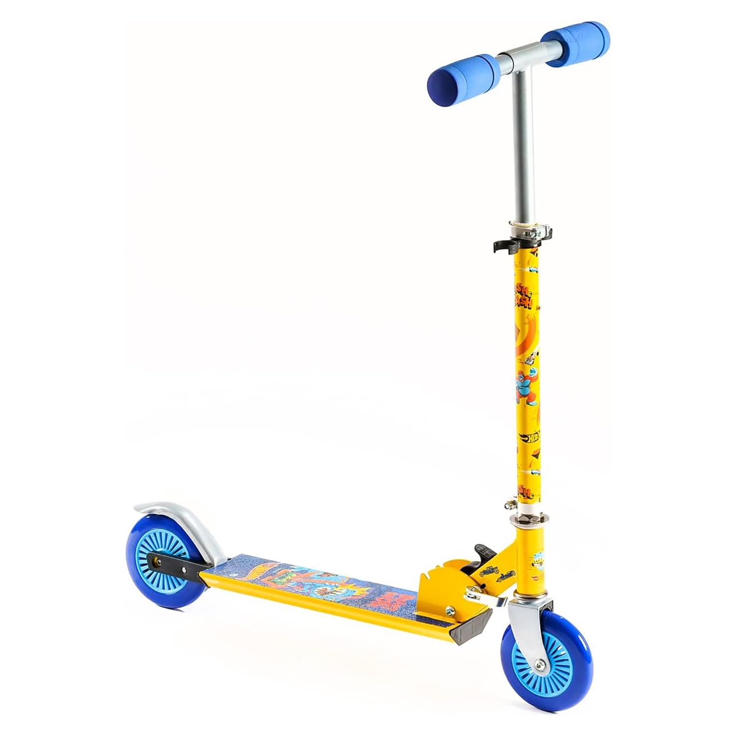 ODS -42032 Hot Wheels Trottinette Hauteur réglable 80 cm, Roue arrière avec Frein, 100% Acier, Charge maximale 50 kg, Couleur Jaune, 4 +, 42032