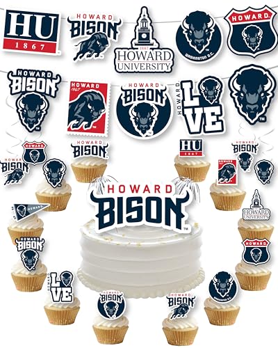 Howard University Party Supplies for Football, Birthday Gift, HU Graduation Party Banner and Cake Toppers (42 Pieces) (Howard Bison)