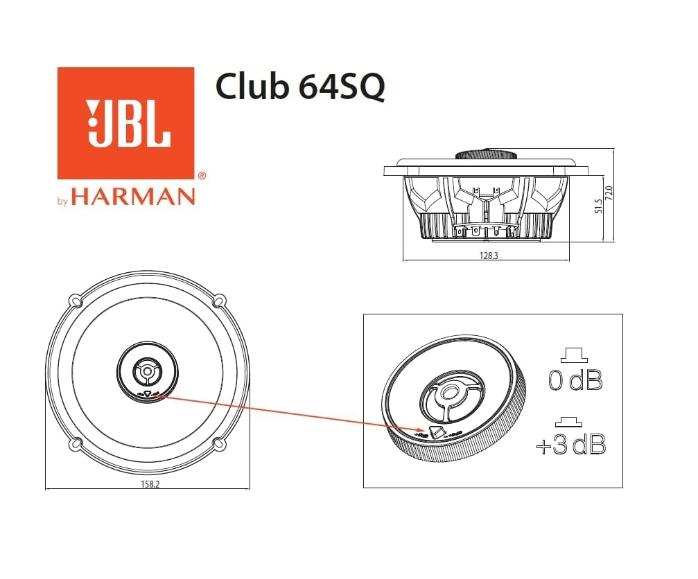 Cassa JBL Club 64SQ Gen 3 - Casse Auto 16.5 cm di Harman Kardon - qualità Audio di Alto Livello per l'Upgrade Definitivo : 75W RMS, 225W Max, Woofer al Carbonio e Incredibile Magnete in Ferrite Y40