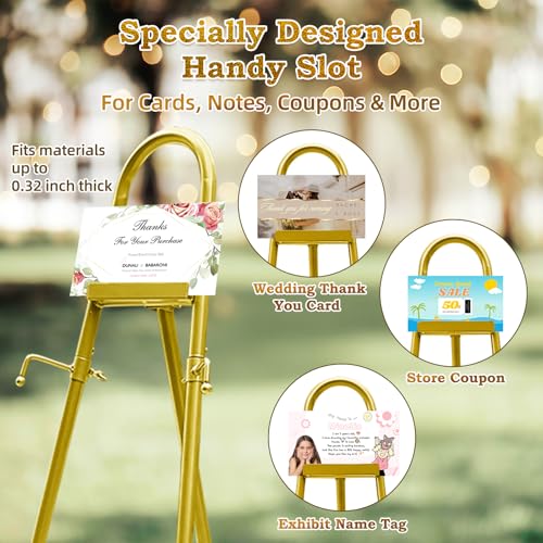 57"– 42" Height Adjustable Gold Easel Stand for Signs, Lockable at Any Height – 4 Hooks, 3 Display Modes, Easel with Design Templates – Ideal for Wedding Welcome Sign, Parties, Art & Retail Display by furosa - Image 6