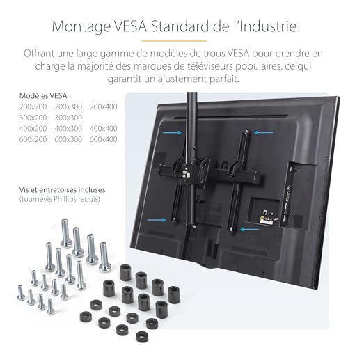 Support de plafond TV dos à dos orientable pour fixation écran suspendu 32-75 pouces - 4