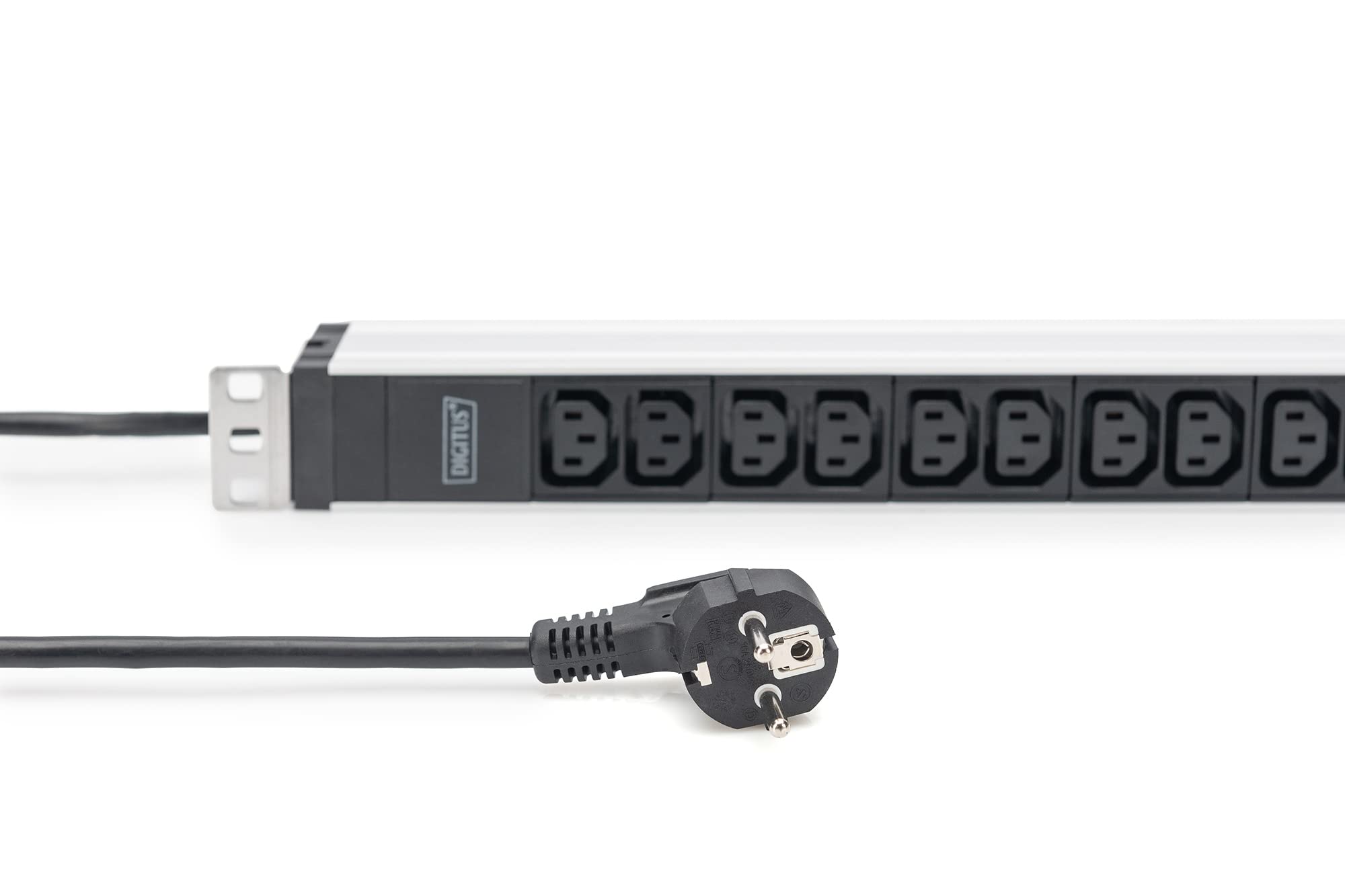 DIGITUS Regleta - 12 tomas C13 - 1U - 250VAC - 50/60Hz - 10A - Con interruptor de protección de línea | Enchufe de entrada CEE7/7, 10 A, 2300 W, para armarios de red y servidores de 19 pulgadas