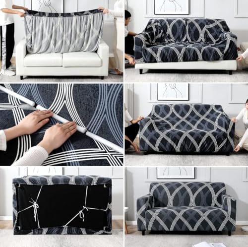 Image of HK Printed 5 Seater Sofa Cover Big Elasticity Cover Stretch Universal Sofa Slipcover 5 Seater (3 Seater Size 185-230cm and 1 Seater Size 90-145cm)