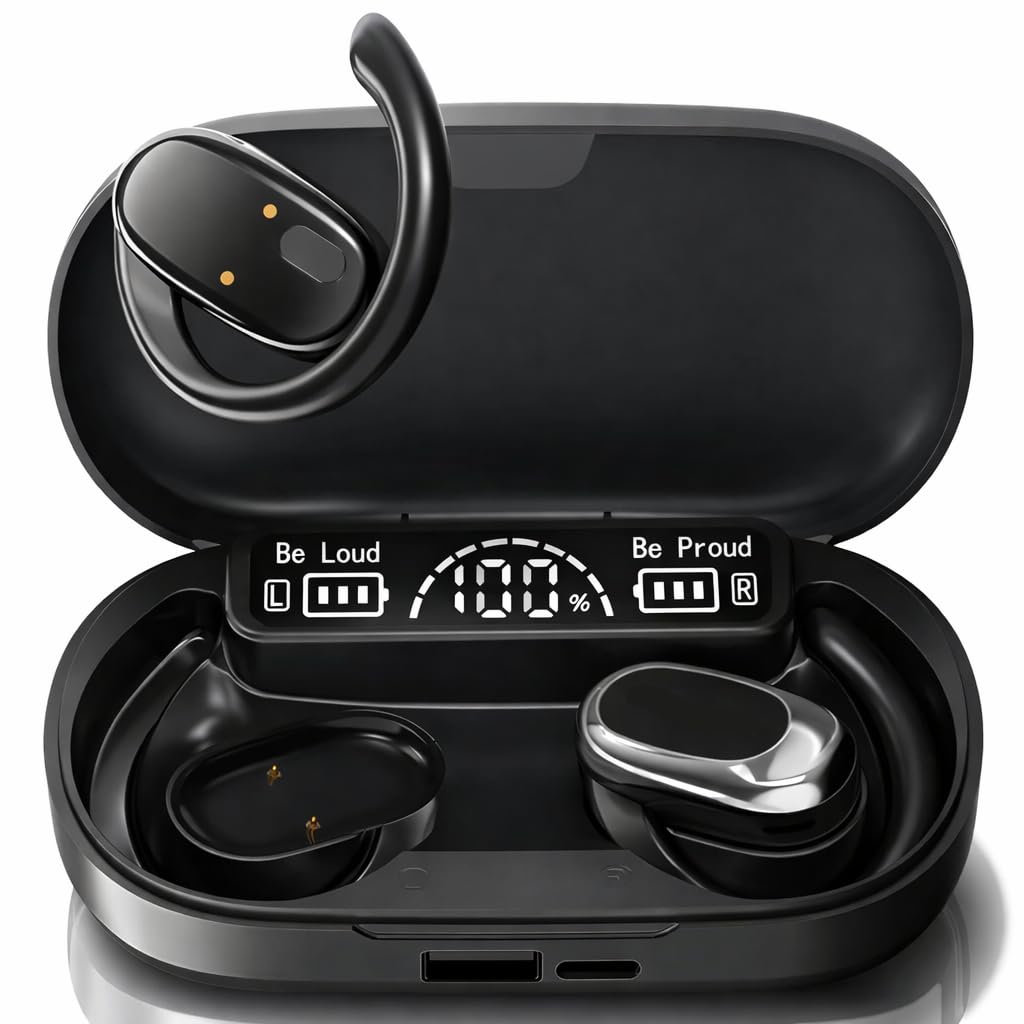 M300 OWS Open Ear Wireless Earbuds with Display, ENC Mic for Crystal-Clear Calls, 60hr Playtime with Type-C Fast Charging, BT5.4 Gaming Bluetooth Earphones, Touch Control Sports Headset (Black)-image-11