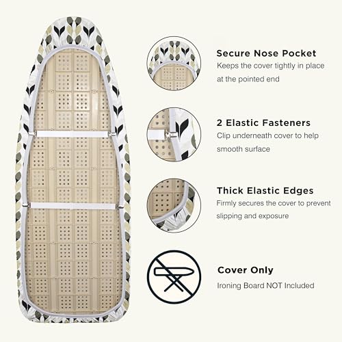 Image of Ironing Board Cover and Pad 18 inchx49 inch Extra Thick Natural Cotton, Scorch and Stain Resistant Iron Board Cover, Wide Ironing Board Cover with Fasteners Heavy Duty Heatproof Elastic Edge Foliage