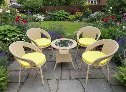 Image of India Outdoor Indoor Patio Furniture Sets Rattan Chair Patio Set Conversation Set Poolside Lawn Chairs Swingarea Balcony Outdoor Garden Furniture Chair (Honey with Yellow Cushion 4+1)