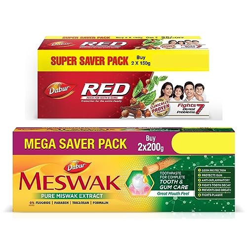 Image of Dabur Red Paste 300g & Dabur Meswak Complete Oral Care Toothpaste - 400g | Supersaver Combo Pack