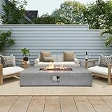 SiTimmGer 54-inch Propane Fire Pit Coffee Table with Tank Cover Table - 50,000BTU Outdoor Modern Concrete Rectangle Fire Table, Waterproof Cover, Auto-Ignition, Free Lava Rocks & Metal Lid