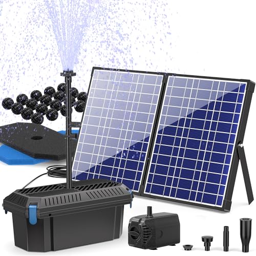 Biling 30W Solar Pond Filter with Fountain Pump Includes Solar Panel Pond Filter Kit 360 GPH Water Pump for Outdoor Pond Pool Garden Water Feature Waterfall