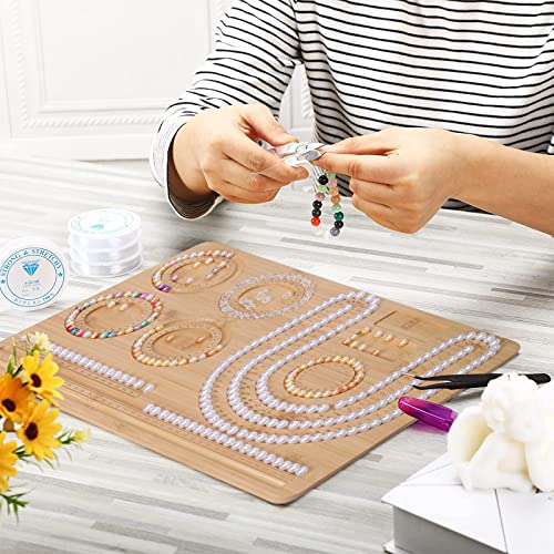 Fancemot Bamboo Bead Board For Jewelry Making - Bracelet Sizer Board And Bead Tray With Engraved Dimensions And 6 Storage Grooves - Ideal Beading Mat For Crafting, Aesthetically Unique And Durable #TOP5