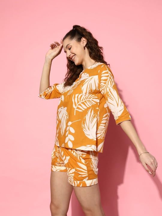 Image of Women Pajama Set Printed Cord-Set Night Suit Set of Shirt & Shorts Set Women Night Wear Set