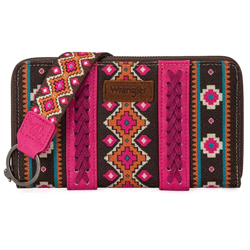 Portafoglio da donna in stile occidentale azteco pochette da polso con porta carte di credito Rosa caldo Alla moda