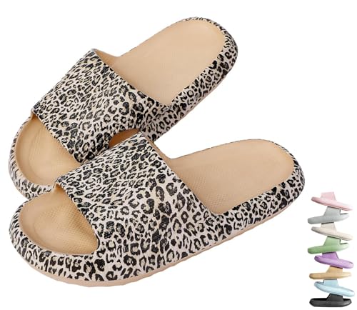 VEXITO Wolken Badelatschen Damen Orthoslipper Original Cloud Slippers Hausschuhe Wolkenschuhe Schuhe Sommer Herren Wolken Schlappen Cozy Slides Pantoletten Weich Leoparden Gr. 42-43
