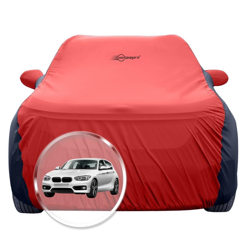 Image of NEODRIFT 'SuperTech' Car Cover for BMW 1 Series (100% Water-Resistant, All Weather Protection, Tailored Fit, Multi-Layered & Breathable Fabric) (Colour: Red+Black)
