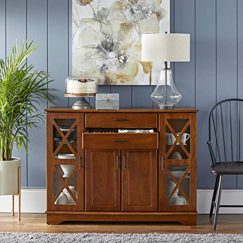 Target Marketing Systems Kendall Mid Century Modern 2 Door Tempered Glass Shelves Buffet Cabinet, 47.25\" Inch, Walnut