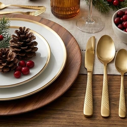 Image of Aurum Gold French Style Silverware | 5-Piece Hammered Dinner Spoon Set | Premium 18 /10 Stainless Steel Flatware | Elegant & Durable Cutlery for Home, Restaurants & Gifting