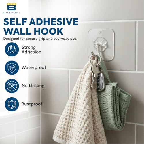 Image of Btag Self Adhesive Wall Hook Flower Design | Heavy Duty & Long-Lasting Strength | Transparent Waterproof Wall Hooks for Bathroom, Kitchen, Door, Tile | Strong Hold with Elegant Floral Design (PO10)