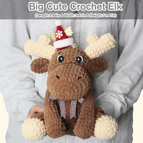 Image of CODGP Crochet Kit for Beginners, 11.8-Inch Elk Crochet Kit for Adults | Crochet Starter Kit Gift, Animal Amigurumi Kit, Durable Chenille Yarn, Full Supplies, Step-by-Step Videos, for Crochet Lovers