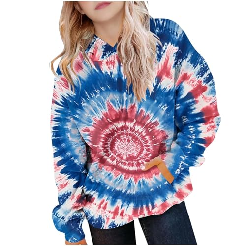 DDAPJ pyju Unisex Kids Tie Dye Hoodies Boys Girls Rainbow Long Sleeve Hooded Sweatshirts Loose Casual Pullover with Pocket