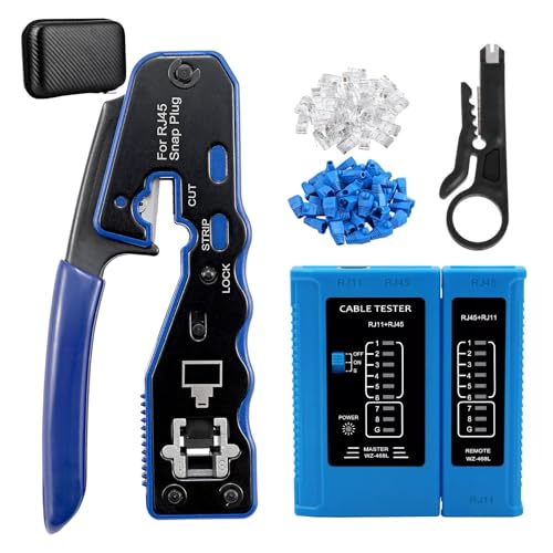 Samos® Crimpadora RJ45 Profesional con Tester RJ45 y Conectores – Kit Completo con Comprobador RJ45, Herramienta de Crimpado para Conectores y Terminales Eléctricos – Ideal para Redes Ethernet